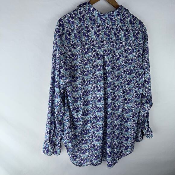 Anthropologie Grayson The Hero Size 4 Large Floral Blue Purple Button Up - Picture 9 of 10